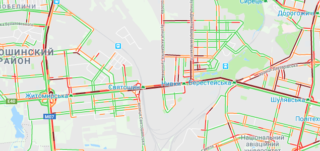 Київ скували 9-бальні затори. Скріншот: Google Maps.