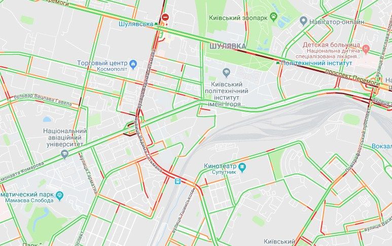 Пробки знову скували Київ. Фото: Google Maps