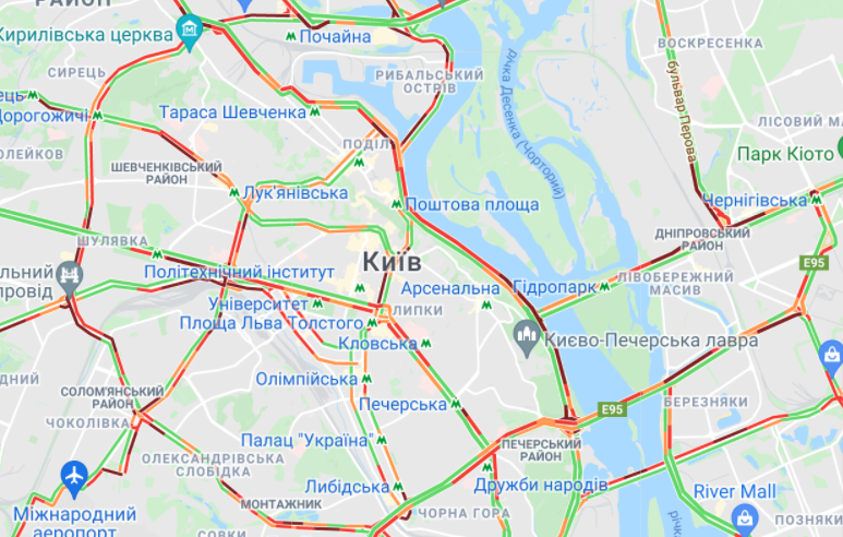 Пробки в Киеве. Карта: Google Maps