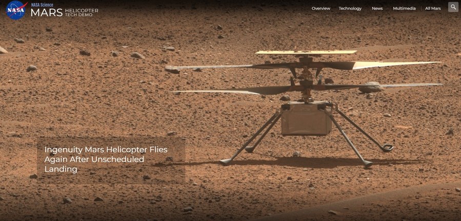 The screenshot taken from NASA's website shows the image of a Mars helicopter. Photo by Xinhua.

