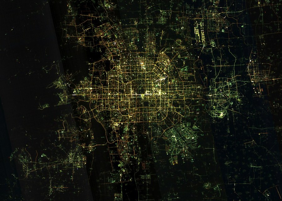 Image captured by the satellite SDGSAT-1 shows a view of Beijing, capital of China. Photo by Chinese Academy of Sciences/Xinhua.

