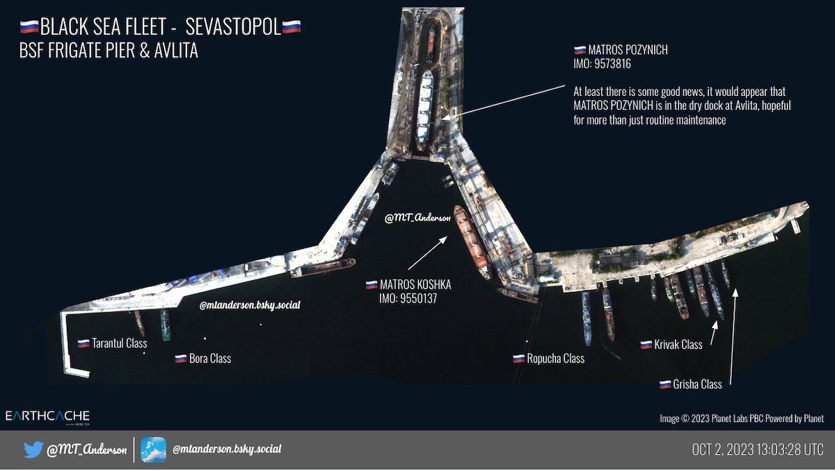 Кораблі Чорноморського флоту РФ у порту окупованого Севастополя. Фото: twitter.com/MT_Anderson