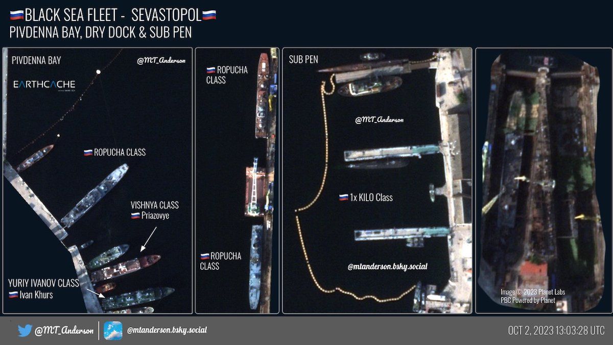 Кораблі Чорноморського флоту РФ у порту окупованого Севастополя. Фото: twitter.com/MT_Anderson