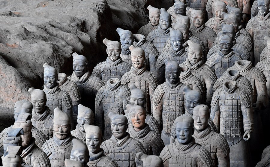 The Terracotta Warriors at the pit No.1 of the Emperor Qinshihuang's Mausoleum Site Museum in Xi'an, northwest China's Shaanxi Province. Photo by Xinhua/Liu Xiao.