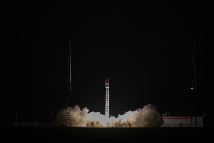 The CERES-1 Y9 carrier rocket carrying two new satellites blasts off from the Jiuquan Satellite Launch Center in northwest China. Photo by Wang Jiangbo/Xinhua.