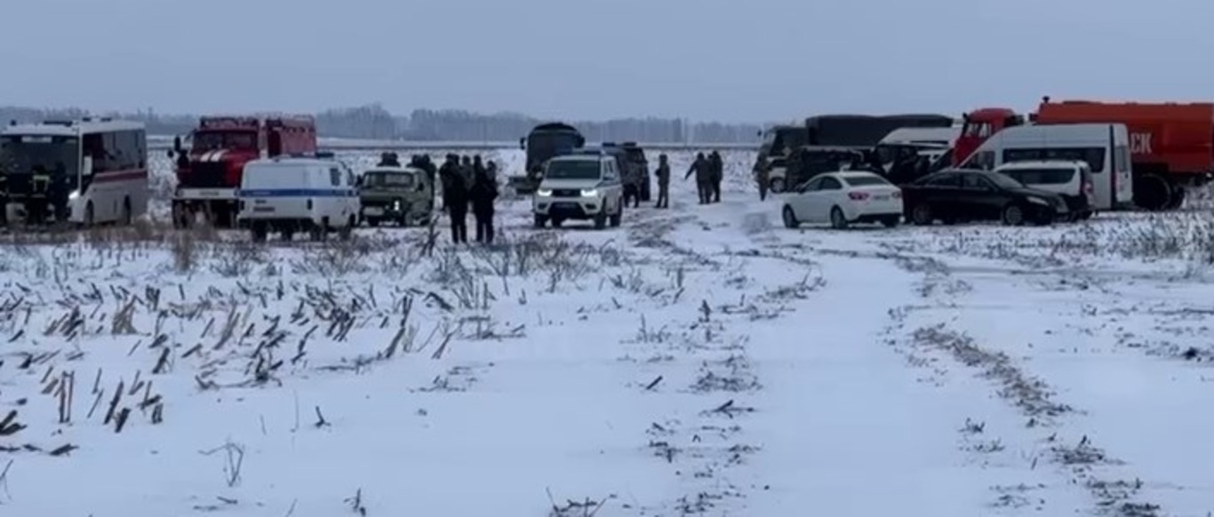 Місце падіння літака ІЛ-76 РФ. Фото: скриншот відео