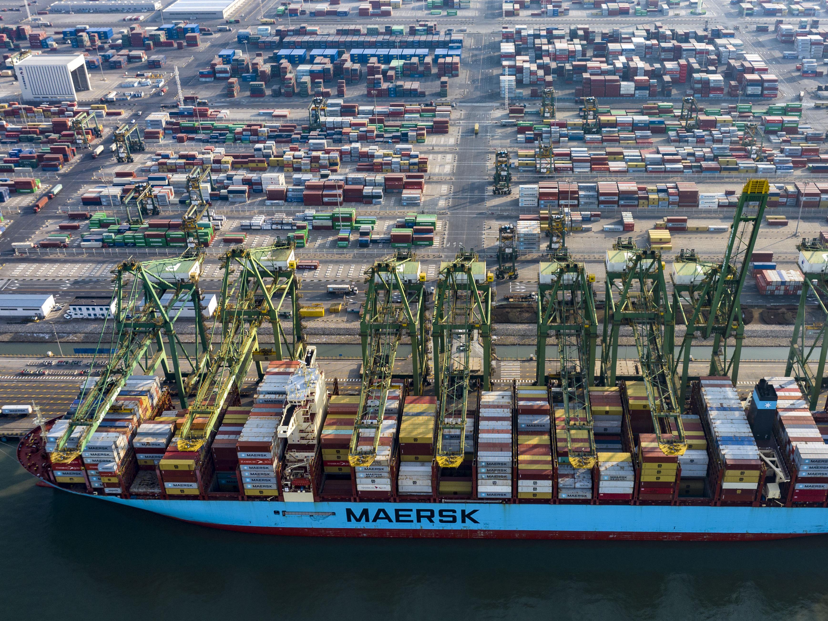 A container vessel berthing at a container terminal of Tianjin Port in north China's Tianjin. Photo by Xinhua/Zhao Zishuo.