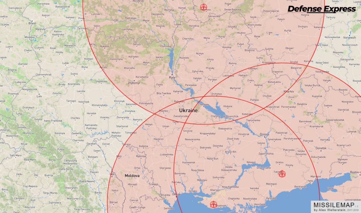 Дальність ураження з гіпотетичних пускових районів Х-69 з дальністю 400 км. Карта: Defense Express