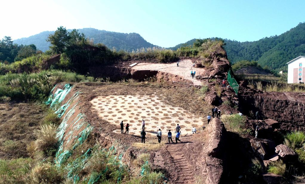 A dinosaur tracksite discovered in Lincheng Town, Longyan City, southeast China's Fujian Province. Photo by Xinhua.