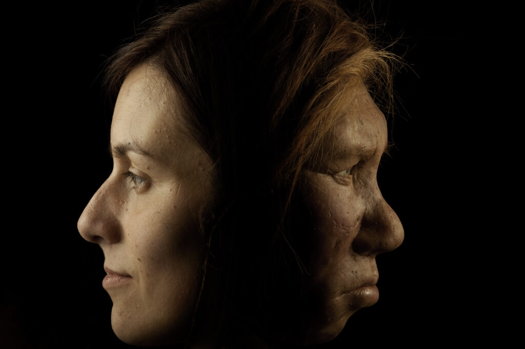 Modern human and its prehistoric cousin Neanderthals. Photo by Xinhua.