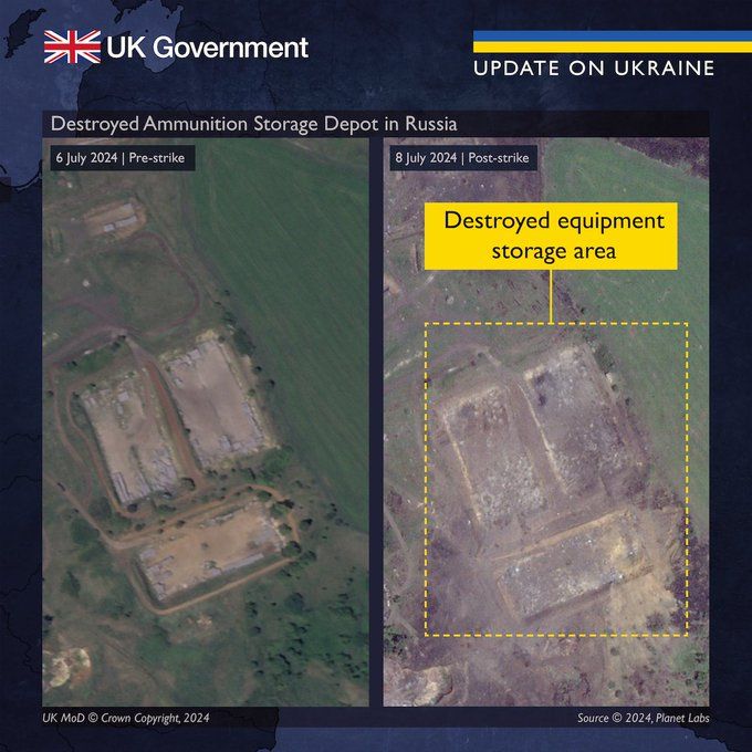 A Planet Labs satellite image of a destroyed warehouse. Photo: X/DefenceHQ