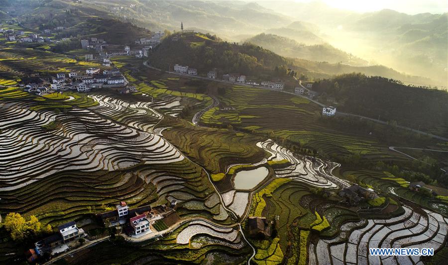 The scenery of Fengyan Terraces in Xuanwuo Township of Hanyin county, northwest China's Shaanxi Province. Photo by Xinhua/Tao Ming.