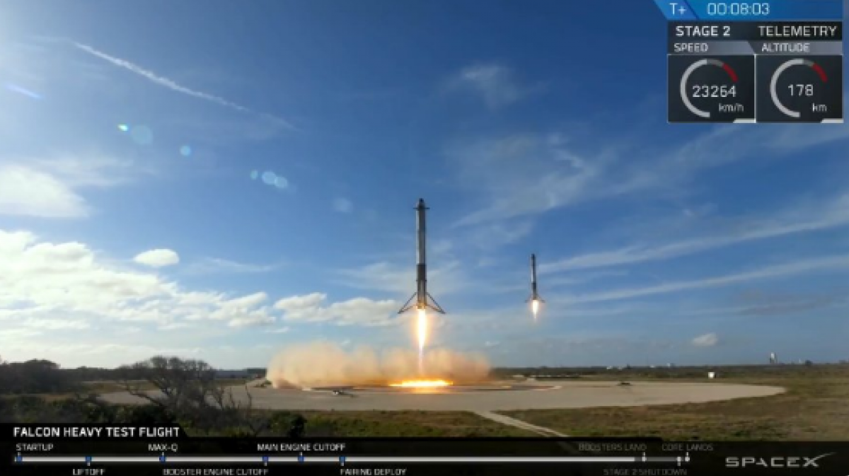 Космічна компанія Ілона Маска SpaceX 6 лютого запустила ракету-носій Falcon Heavy. Фото: twitter.com/SpaceX