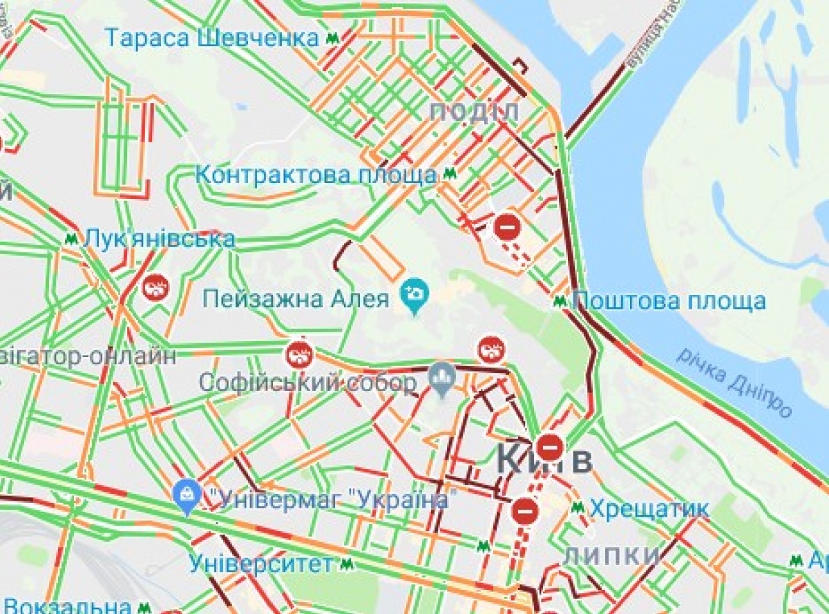 Центр Києва ввечері. Фото: Google/maps